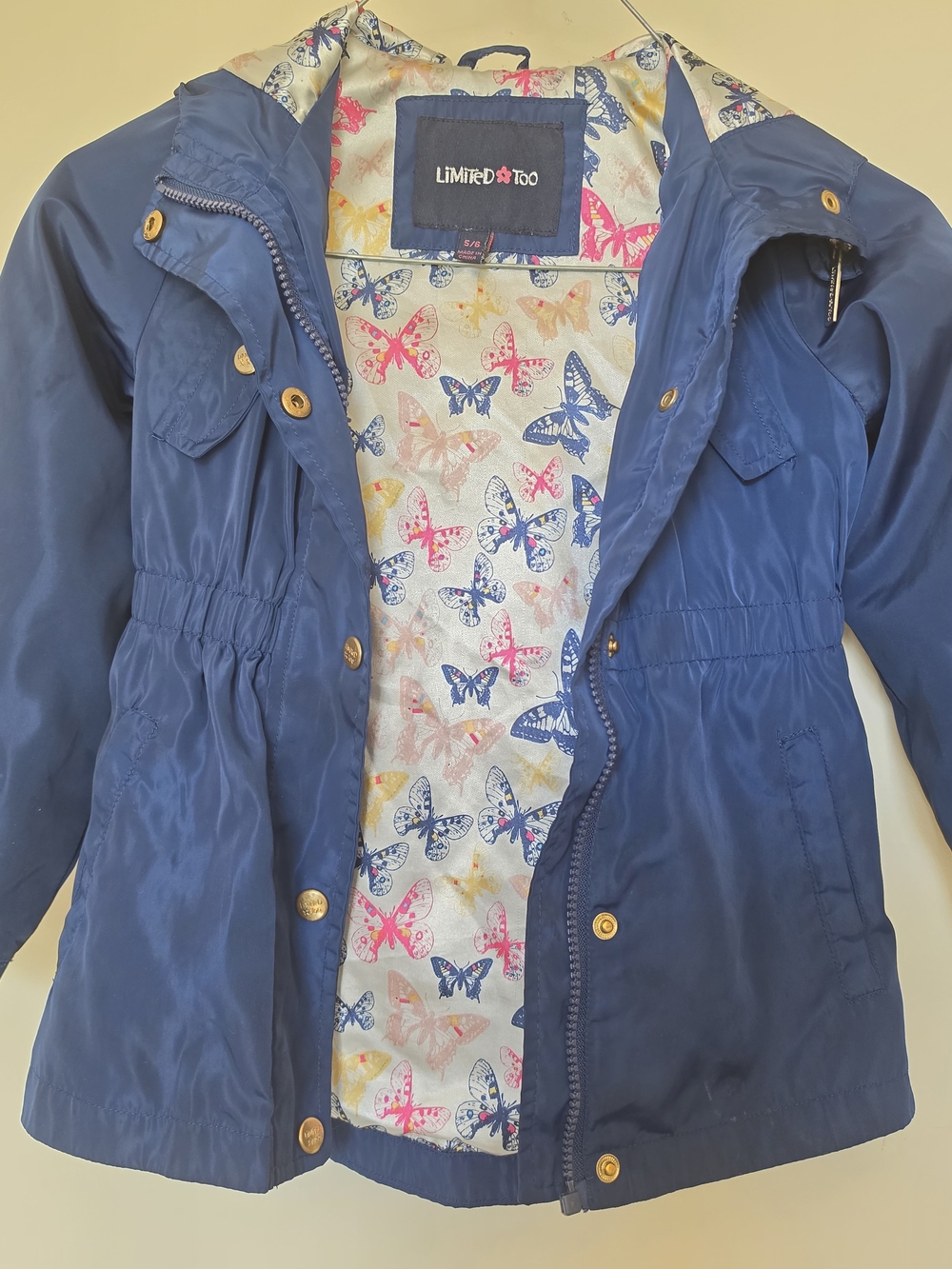 Limited Too Navy Raincoat with Butterfly Print Lining Size 5-6